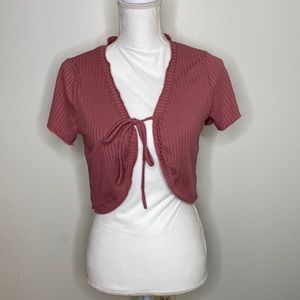 21 Saints Coral Short Sleeve Ribbed Cardigan